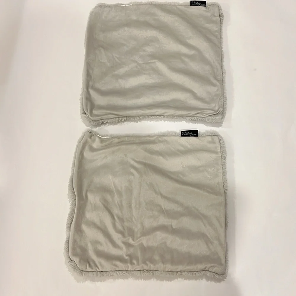 celebrity home removable gray fuzzy pillowcase cover set of two 18x18